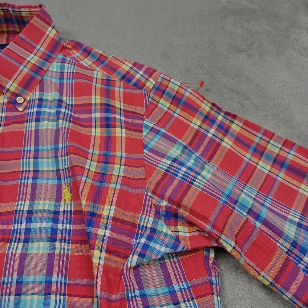 Ralph Lauren Shirt Mens Small Red Plaid Long Sleeve Button Down Preppy A4
